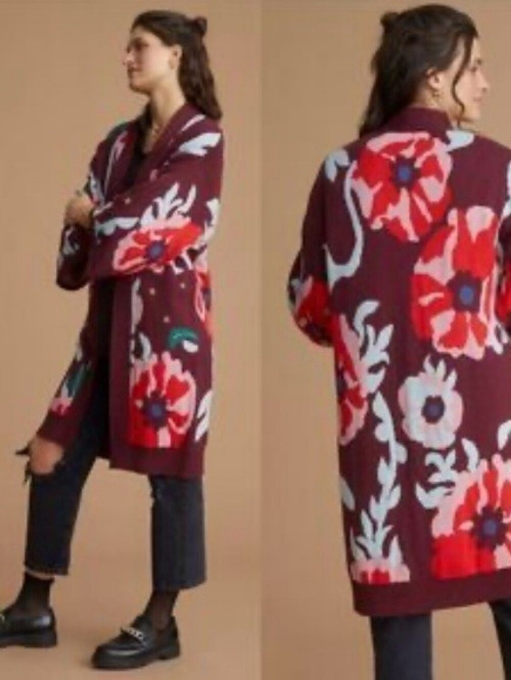 By Anthropologie Floral Embroidered Bohemian Artsy Duster Cardigan OS One Size